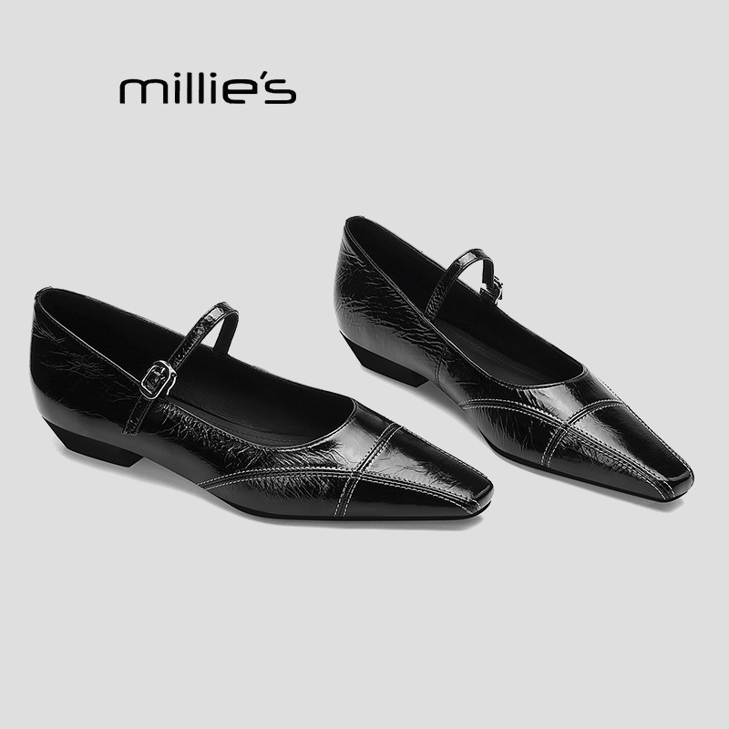 MILLIE'S/妙丽春季平底玛丽珍鞋女复古尖头丁字扣爆款浅口单鞋Q,女鞋,浅口单鞋,淘宝优惠券,粉丝福利购,淘宝优惠卷