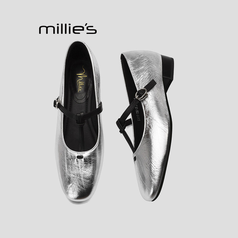 MILLIE'S/妙丽复古一字扣带浅口马毛平底玛丽珍鞋女春芭蕾舞单鞋Q,女鞋,深口单鞋,淘宝优惠券,粉丝福利购,淘宝优惠卷