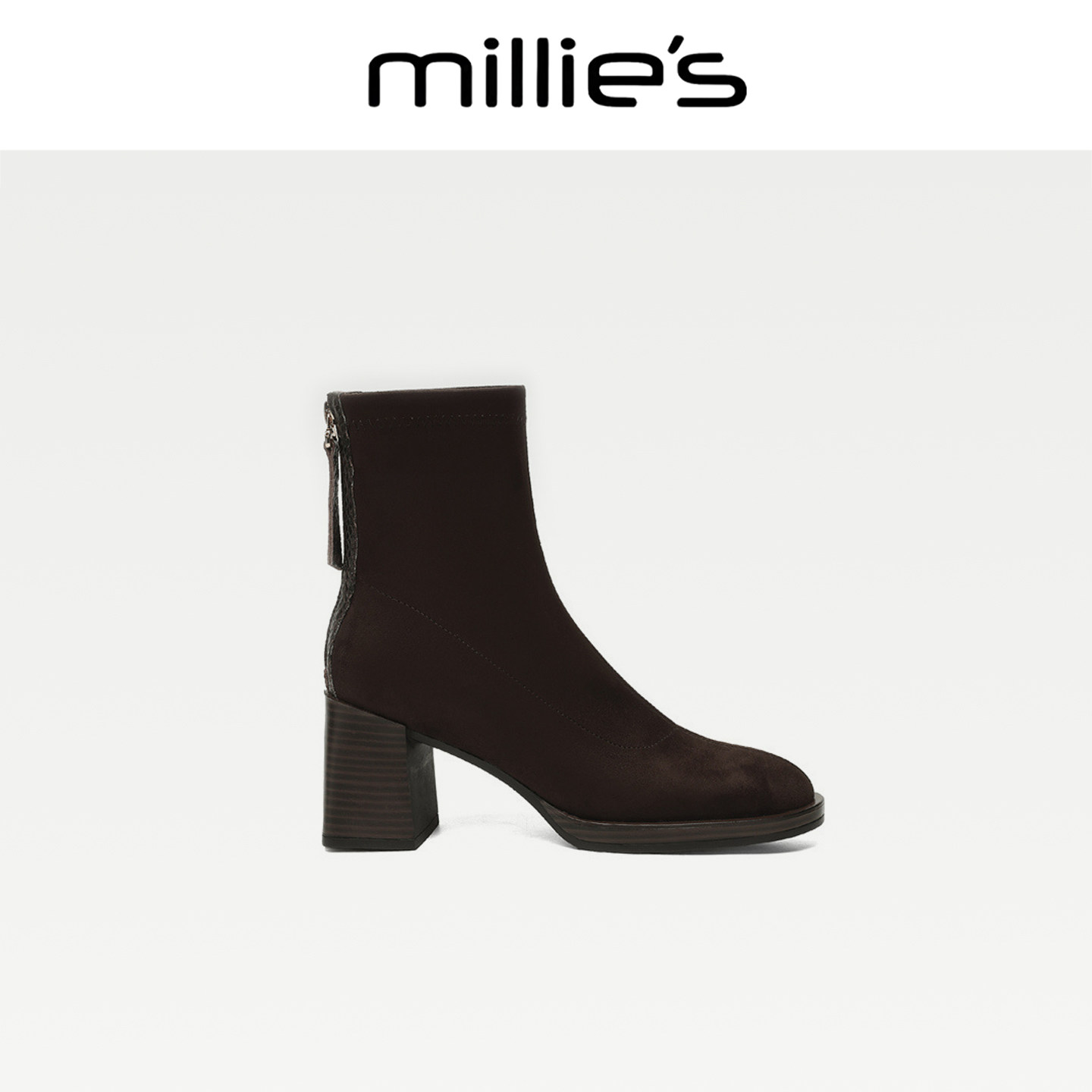 MILLIE'S/妙丽2026新款秋冬复古弹力马丁靴绒布舒适粗跟时装靴CZ