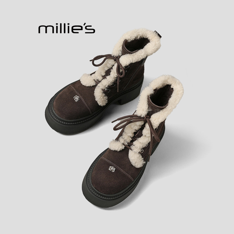 妙丽真皮粗跟时装靴巨好看