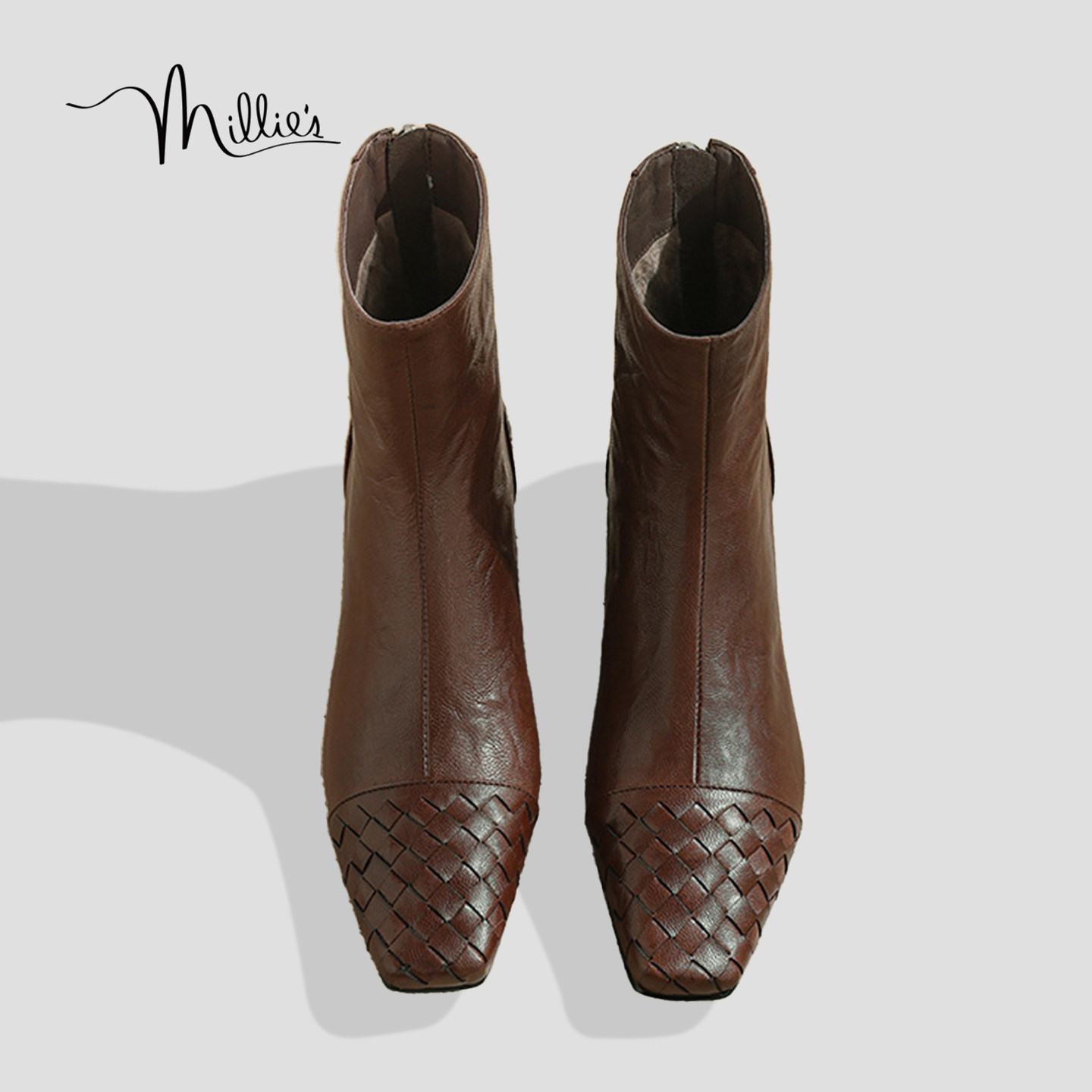 MILLIE'S/妙丽复古时装靴2025年秋季新款百搭平跟短靴真皮女靴HQ