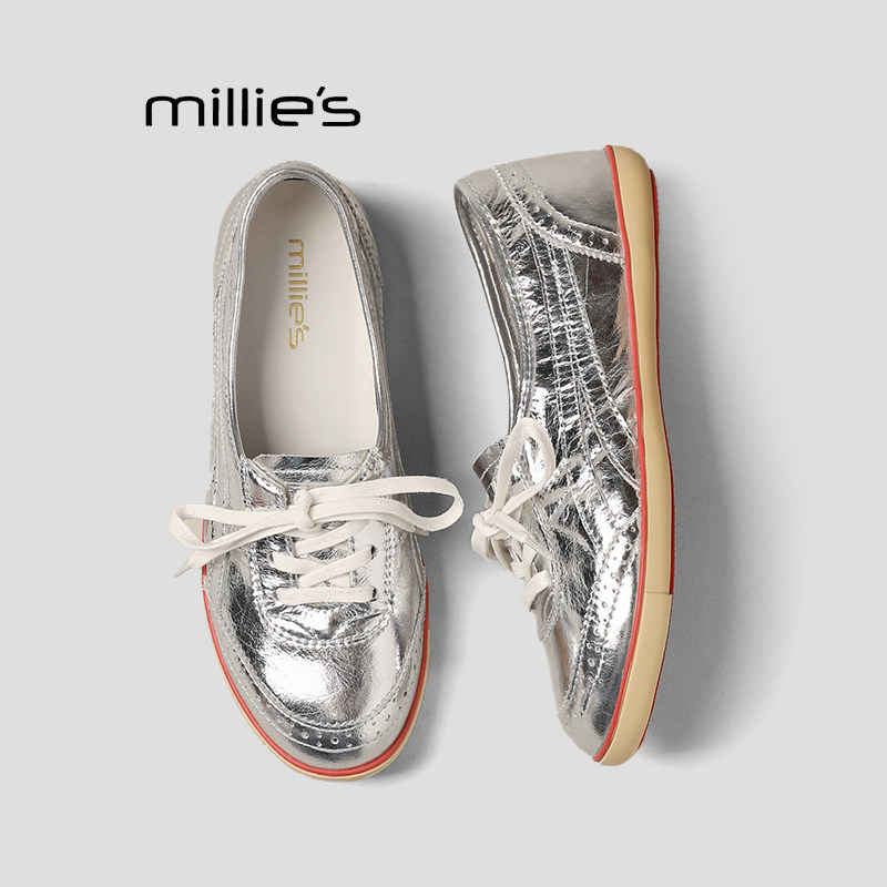 MILLIE'S/妙丽浅口软底小白鞋女巨好看夏季新款圆头系带休闲板鞋P