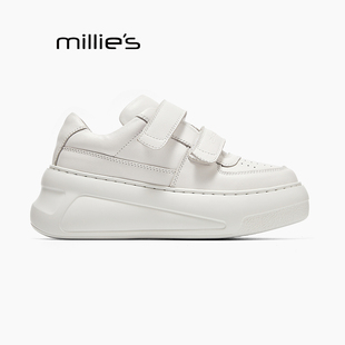 秋季 女鞋 小白鞋 MILLIE 魔术贴休闲面包鞋 妙丽新款 厚底真皮板鞋