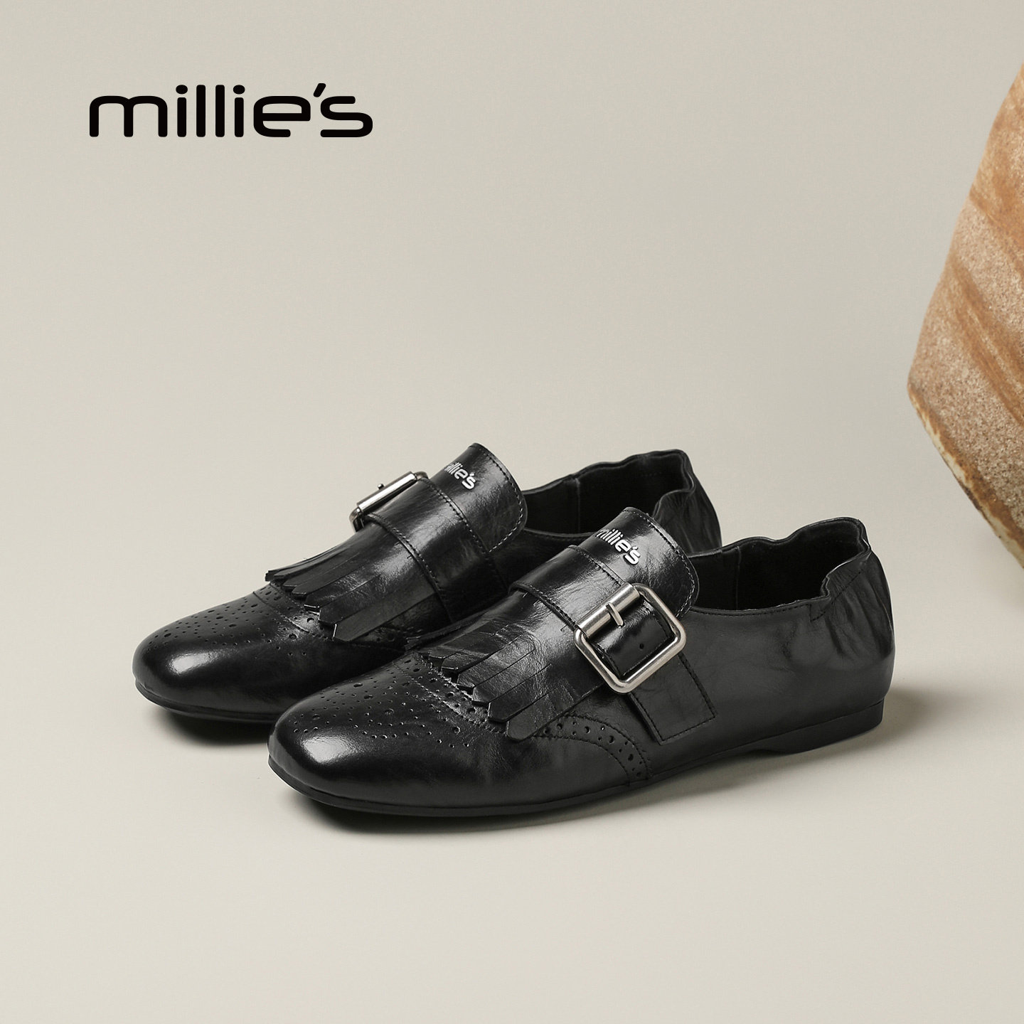 MILLIE'S/妙丽复古英伦风黑色皮带扣乐福鞋女百搭流苏小皮鞋Q,女鞋,德训鞋,淘宝优惠券,粉丝福利购,淘宝优惠卷