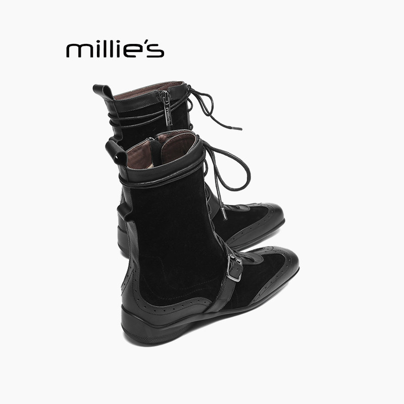 妙丽真皮休闲短靴女巨好看