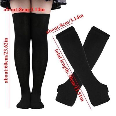 1 Set Women Gothic Punk Over Knee Long Stripe Socks Arm Sle