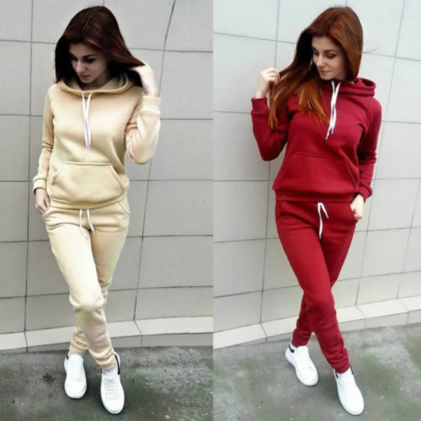 Solid Women Tracksuit Casual Hoodies Sweatshirt Pant Set Lo