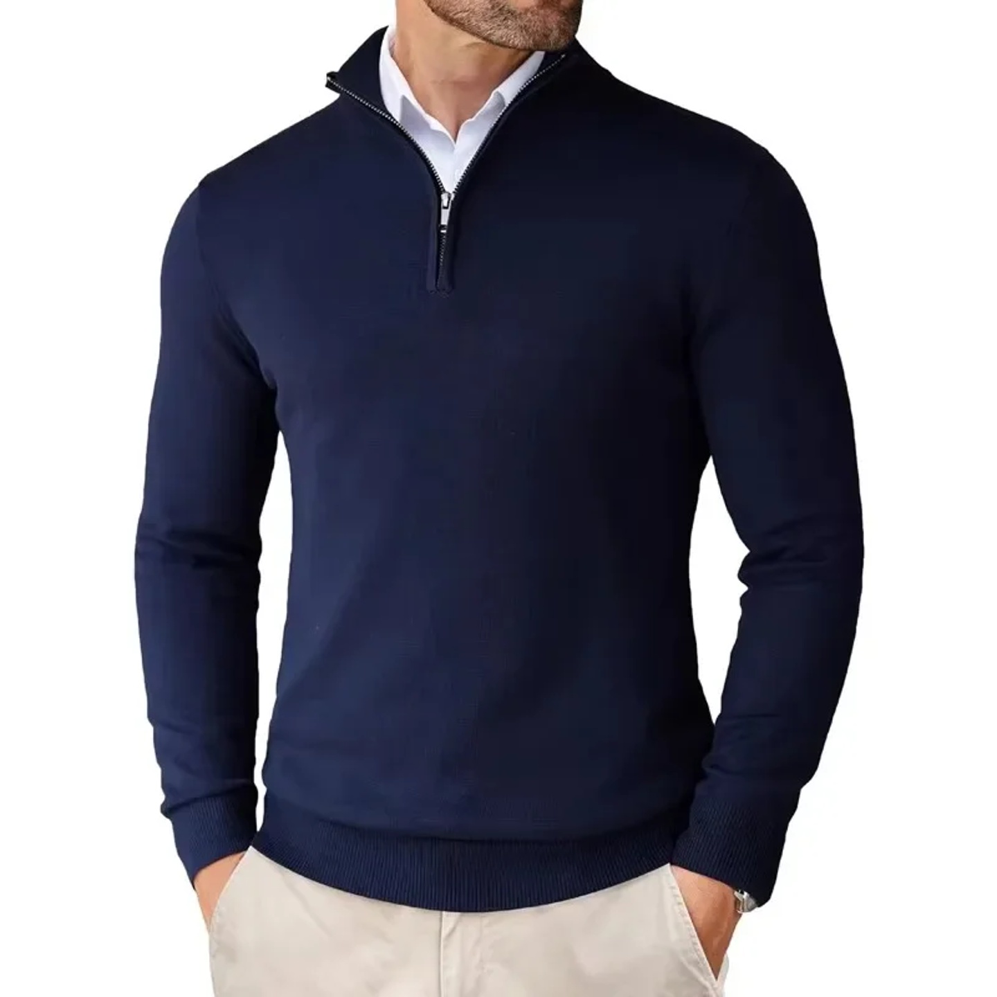 Autumn Men's Quarter Zip Up Sweaters Slim Fit Lightweight O