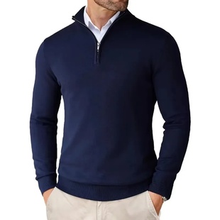 Autumn Men's Quarter Zip Up Sweaters Slim Fit Lightweight O