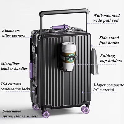New Aluminum Frame Wide Handlebar Rolling Luggage Large Cap
