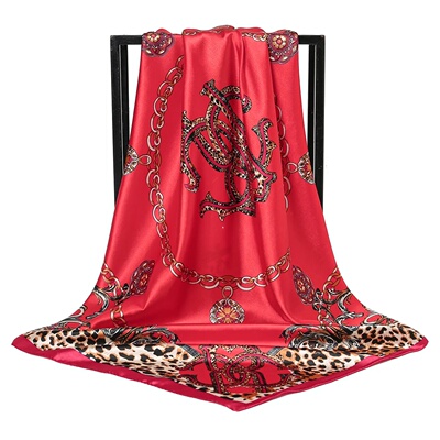 90*90cm Silk Satin Square Scarf Women Leopard Printed Headb