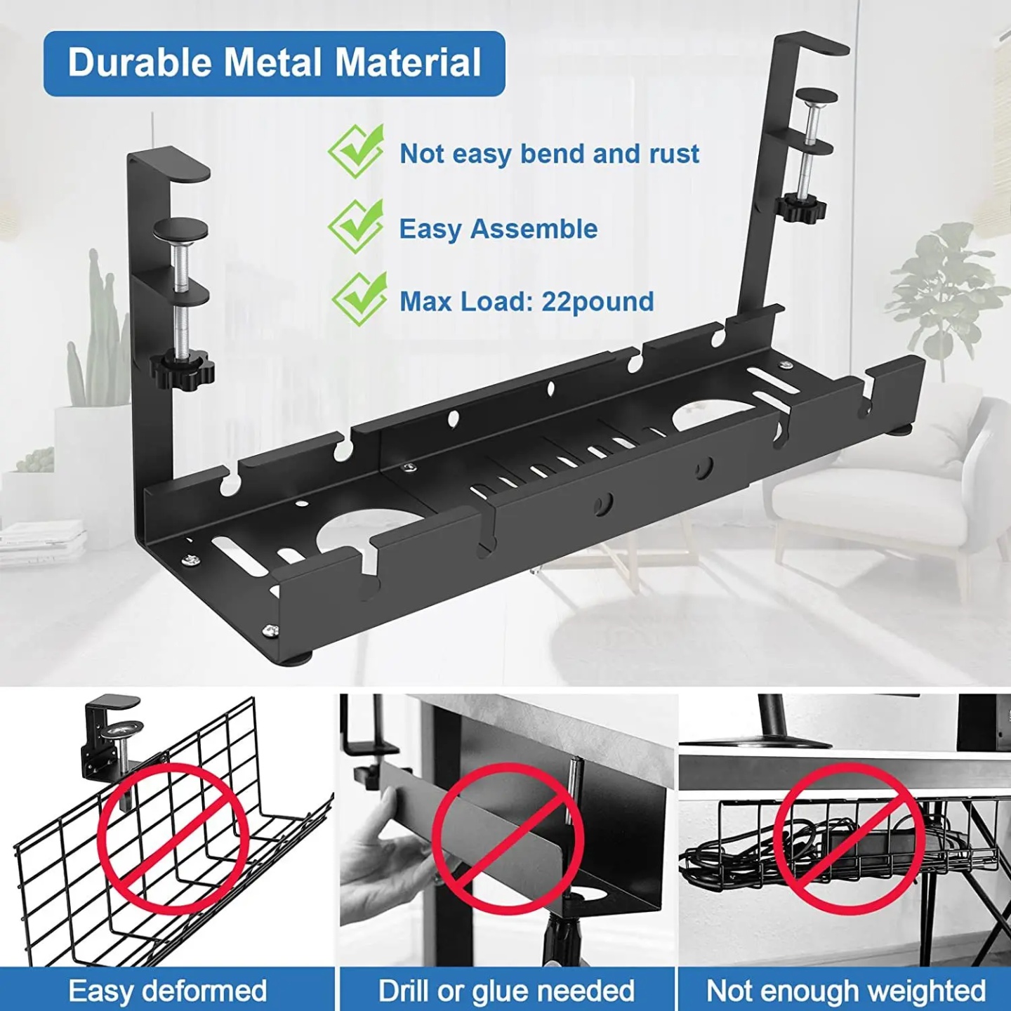 Telescopic Under Table Storage Rack Metal Cable Management