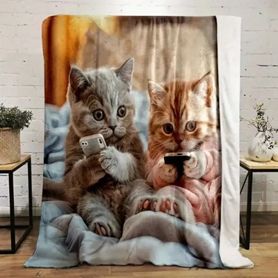 VIKAMA Cartoon Cat Flannel Blanket, Suitable for All Season