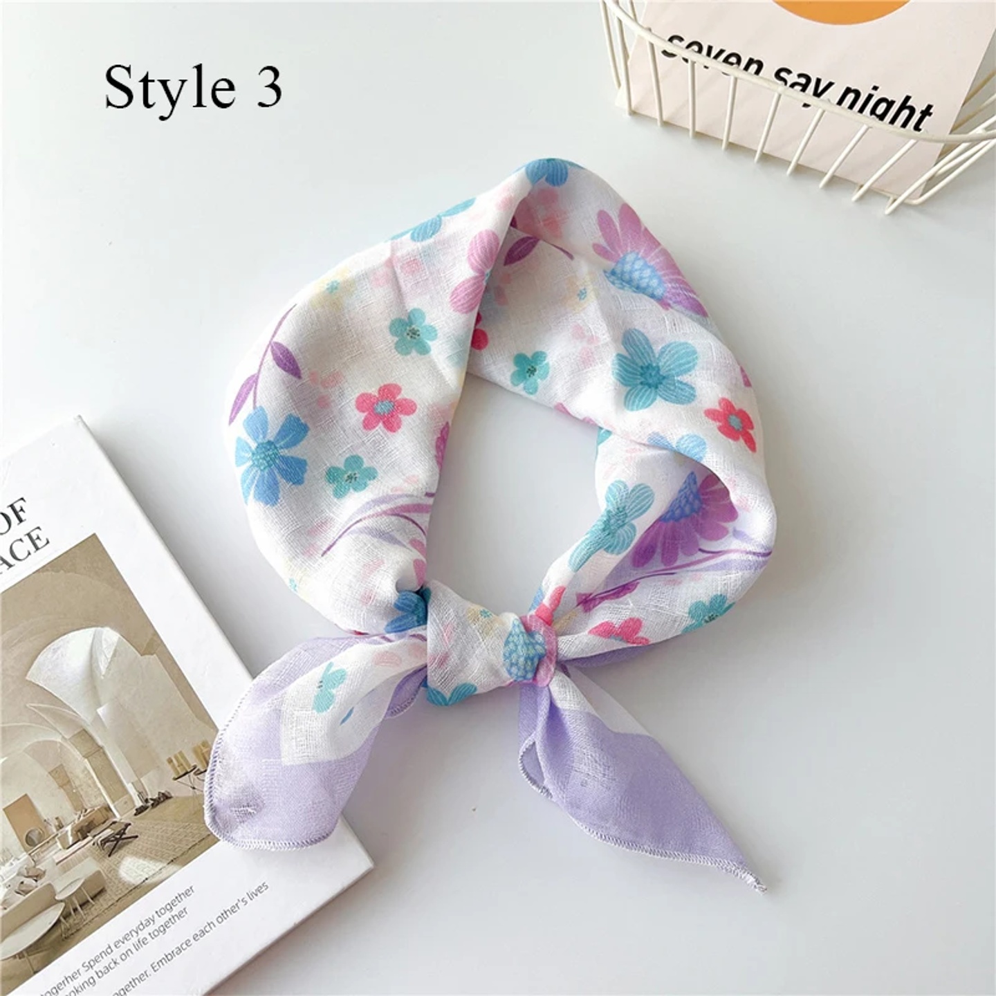 Floral Print Neckerchief Women Korean Cotton Linen Square S