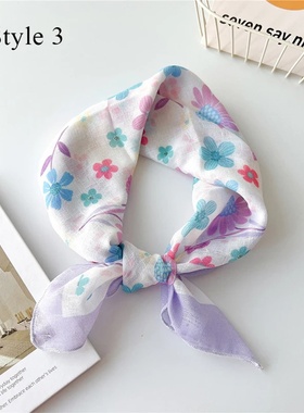 Floral Print Neckerchief Women Korean Cotton Linen Square S