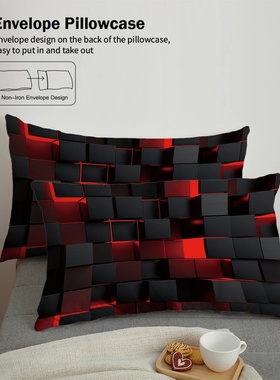 3pcs Red transparent grid visual effects bedding set, suita