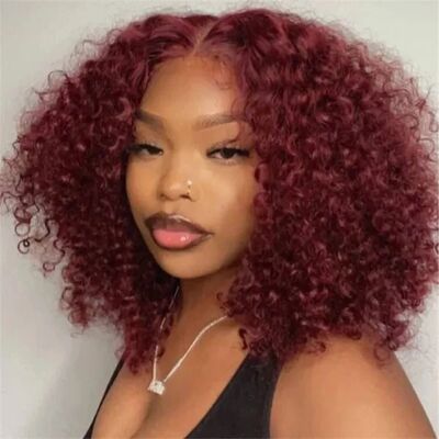 99J Colored Curly Deep Water Wave Lace Front Wig Burgundy Re