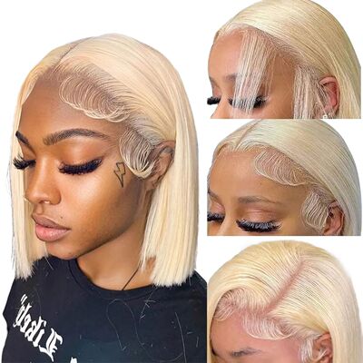 613 Blonde Short Bob Wig Transparent Lace Front Human Hair W