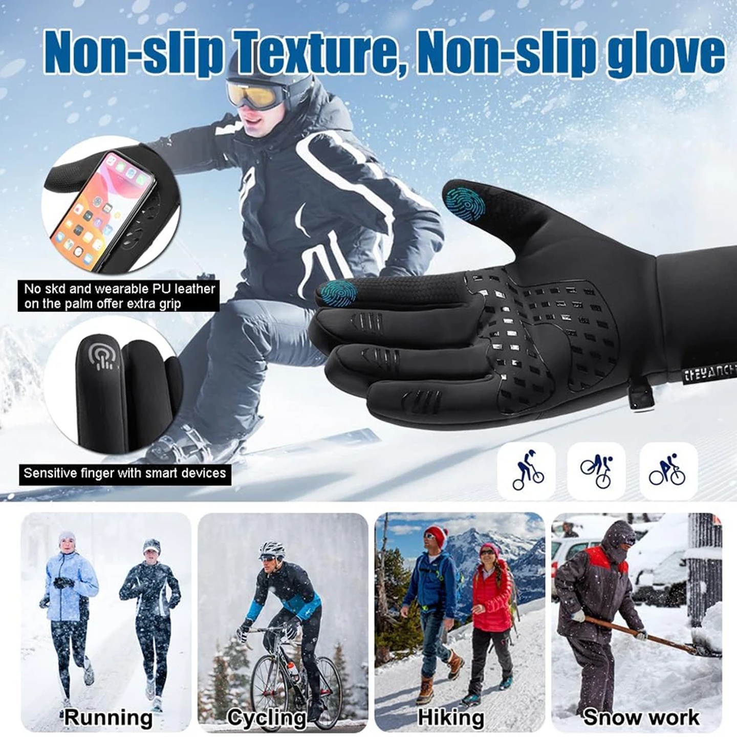 NOFOXO Winter Waterproof Skiing Gloves Warm Windproof Touch