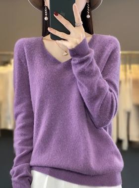 2024 100% Merino Pure Wool V-neck Autumn And Winter Pullove