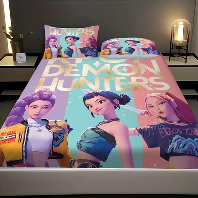 3pcs K-Pop Demon Hunters Printed coreless Bed Sheet Set Mul