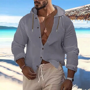 Linen Shirts Style Top Beach Cotton Hawaiian Men Vacation