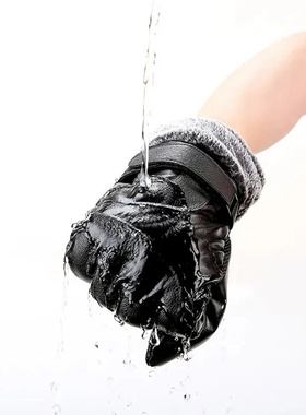 Leather Gloves Men's Winter Fleece Thickened Warm Touch Scr