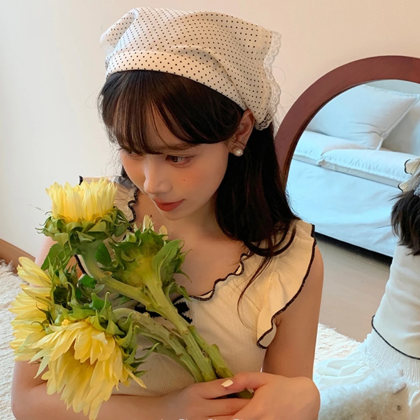 Summer Lace Triangle Headscarf Woman Polka Dot Lace Square