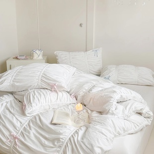 Ruffles Pleated White Duvet Cover Set Double Queen King Twi