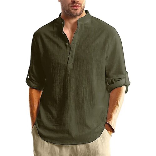 New Long Sleeve Henley Shirt Men Cotton Lightweight T-Shirt