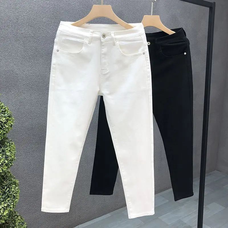 Fashion Luxury Designer Men's White Black Jeans Slim Fit Kor