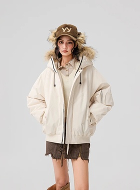 Removable Fur Collar Hooded Cargo Down Jacket Men Women Win