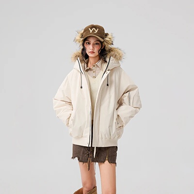 Removable Fur Collar Hooded Cargo Down Jacket Men Women Win