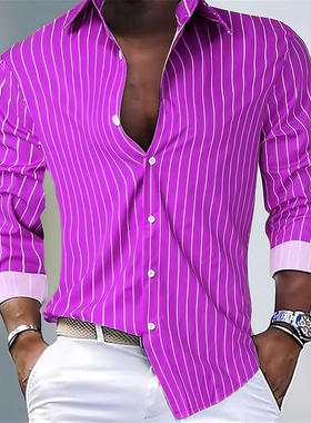 Men's Fashion Loose Striped Shirt 16 Colors Shirt Casual Br