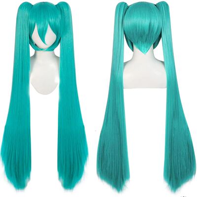 110cm Cosplay Wig Aqua Pink Anime Long Synthetic Hair Clips