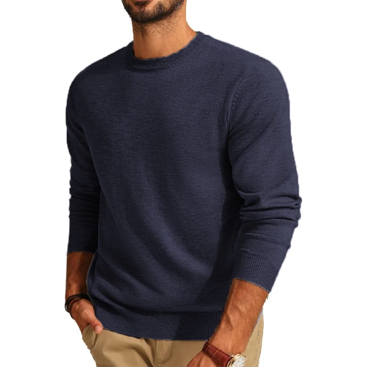 Men's Long Sleeve Sweaters Crew Neck Basic Lightweight Knit