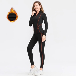 Thermal Underwear Women Mock-neck Sets Thin Fleece Fitness