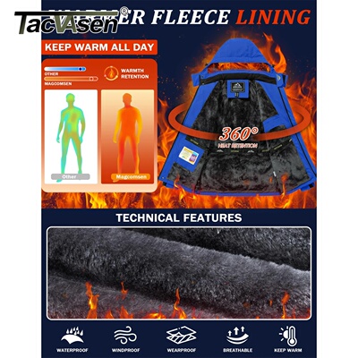 TACVASEN Winter Heavyweight Fleece Lined Parka Waterproof M