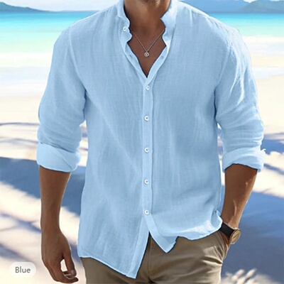 Cotton Linen Hot Sale Men's Long-Sleeved Shirts Summer Soli