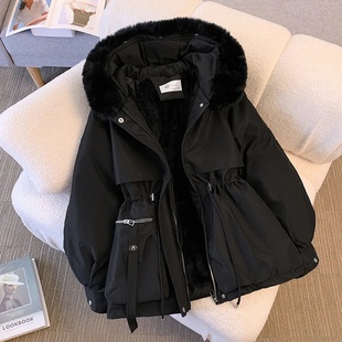Fleece Lined Hood Down Jacket Winter Coat for Women Warm Dr