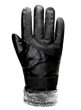 Leather Gloves Men's Winter Fleece Thickened Warm Touch Scr