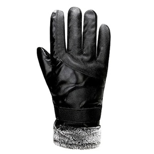 Leather Gloves Men's Winter Fleece Thickened Warm Touch Scr
