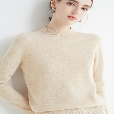 AOSSVIAO 2025 Autumn Winter Solid Mock-neck Pullover Sweate
