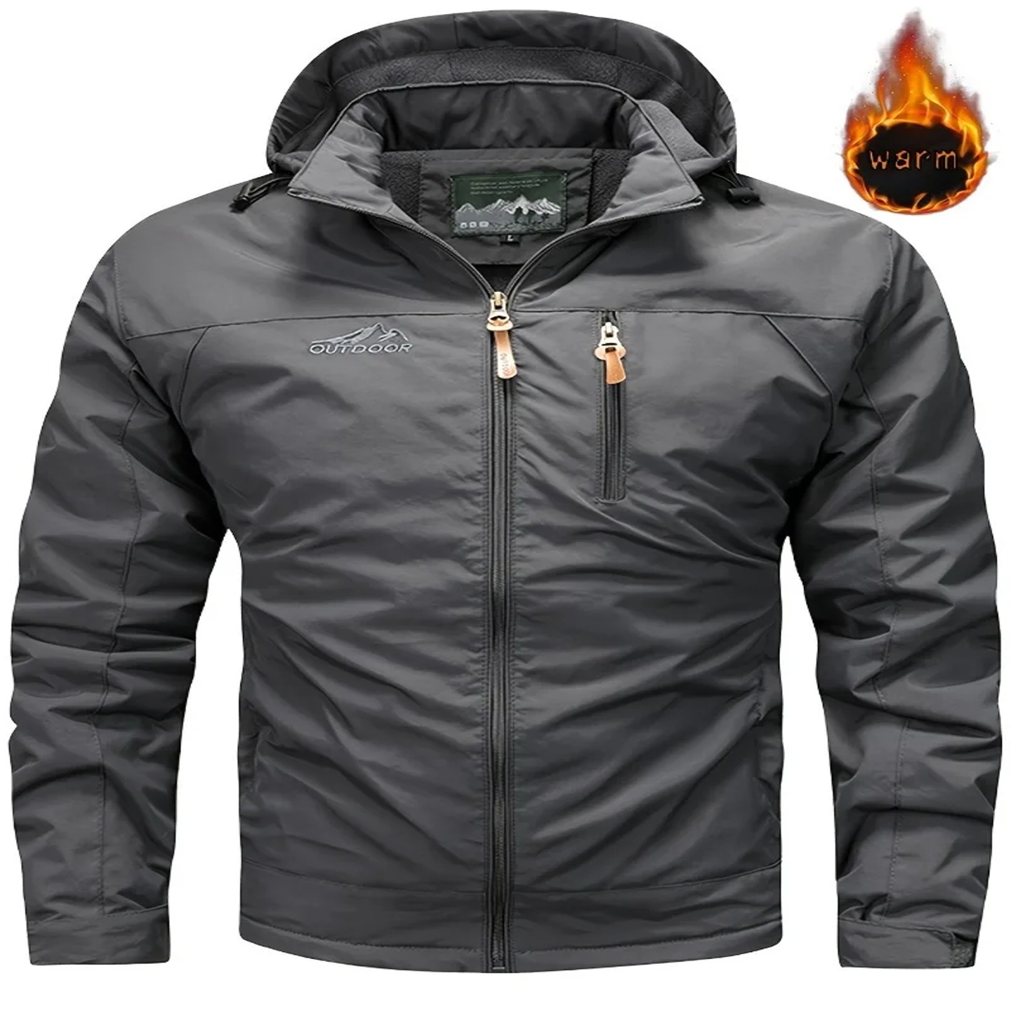 Men's Winter Fleece-Lined Warm Hooded Jacket, Windproof Out