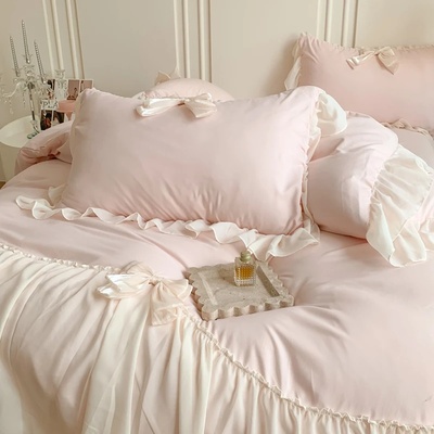 Korean Style Princess Lace Bow Bedding Set Pink Sweet Girl