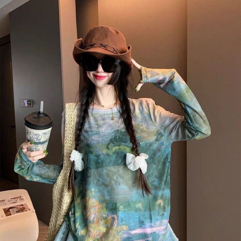 泳装外搭罩衫海边沙滩比基尼防晒衣长袖T恤女宽松显瘦冰凉微透