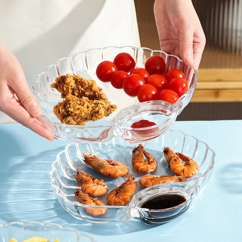 4只装 玻璃饺子盘子带醋碟分格餐盘家用贝壳水饺专用盘创意水果盘