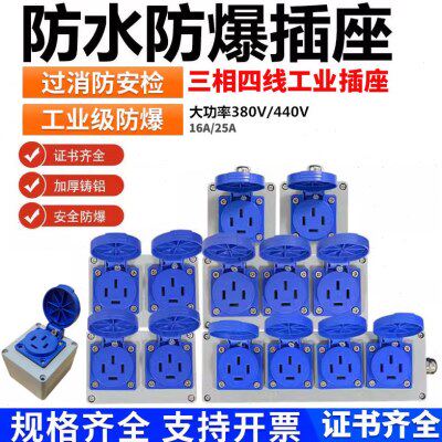 消防安检防爆插座380V三相四线16A25A室外户外防水插头直插式插排