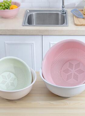 中欧941家用多功能盆筛 淘米筛厨房用品洗菜盆塑料加厚双层收纳篮