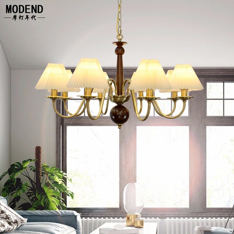 美式乡村简约仿铜色吊灯黑胡桃色百褶灯罩个性客厅卧室房间灯日式,家装灯饰光源,客厅吊灯,淘宝优惠券,粉丝福利购,淘宝优惠卷